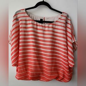 BCX Striped‎ Flowy Blouse Top size S Coral elastic Waist
